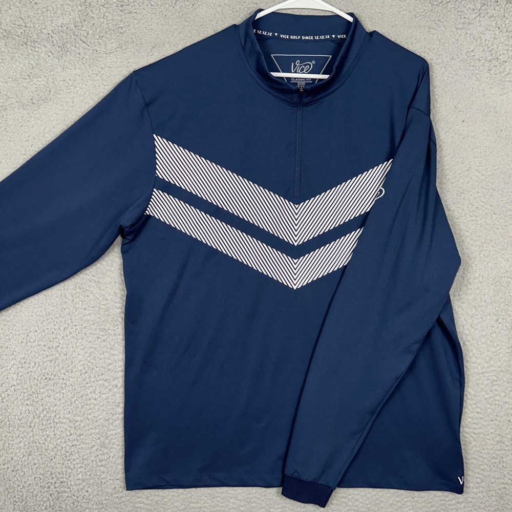 Vice Golf Sweatshirt Mens 2XL Classic Fit Blue Chevron Quarter Zip Pullover EUC